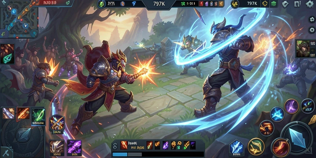 Screenshot dari aksi gameplay seru di 797K MOBA.