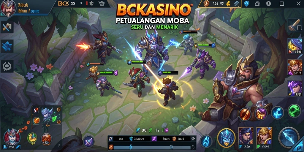 Screenshot BCKASINO menunjukkan pertempuran seru di MOBA.