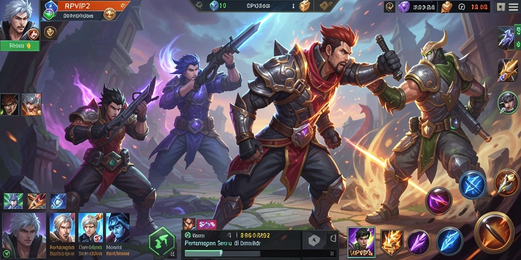 Screenshot RPVIP2 menampilkan aksi seru dalam pertarungan tim MOBA.